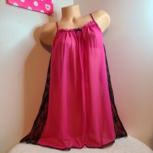 In Bloom By Jonquil Sheer Chiffon & Lace Babydoll Chemise Size Sm Pink